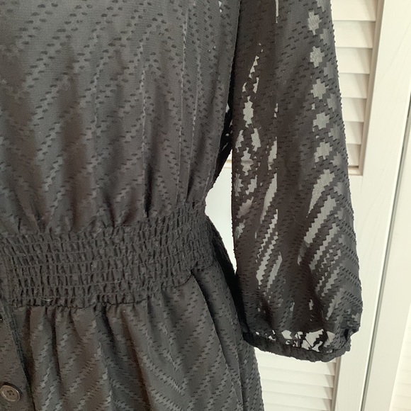 Dex Anita Midi Dress Women’s Black Button Up Overlay w/ Satin Slip Size Large - Picture 3 of 11